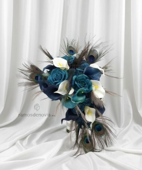 Bouquet exótico azul marino y turquesa con calas 1116