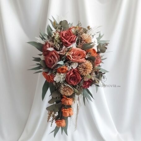 Cascada otoñal de rosas y dalias terracota 1119