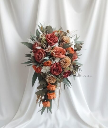 Cascada otoñal de rosas y dalias terracota 1119