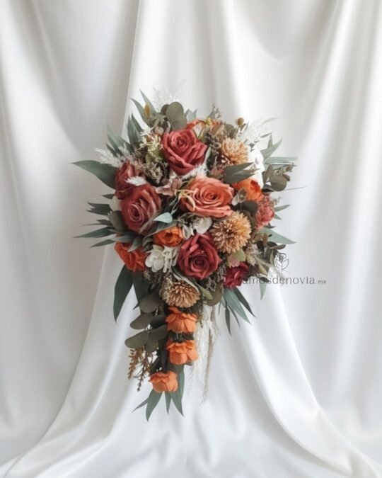 Cascada otoñal de rosas y dalias terracota 1119