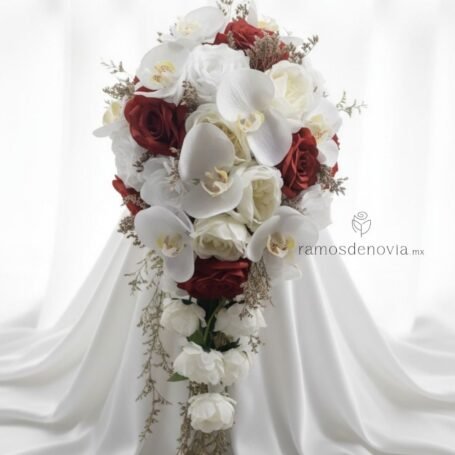Cascada de rosas rojas y blancas con orquídeas 1120
