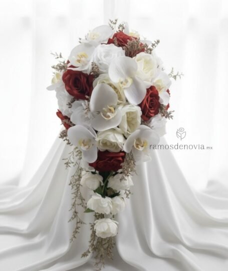 Cascada de rosas rojas y blancas con orquídeas 1120