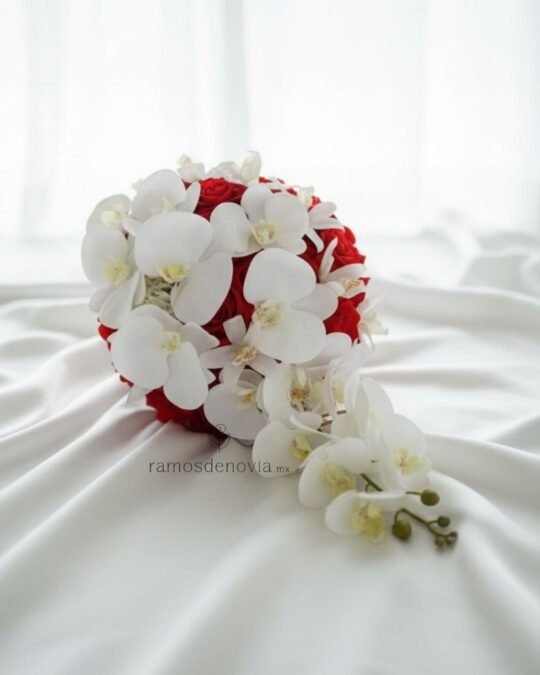 Cascada de Rosas Rojas y Orquídeas Phalaenopsis Blancas 1079