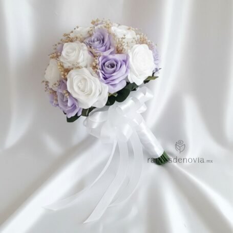 Bouquet de rosas blancas y lilas 1082