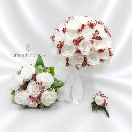Bouquet rosas blancas y rojo 1136