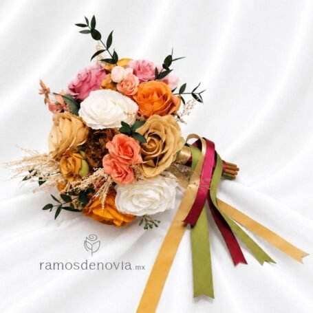 Bouquet Mostaza Coral y Blanco 1168