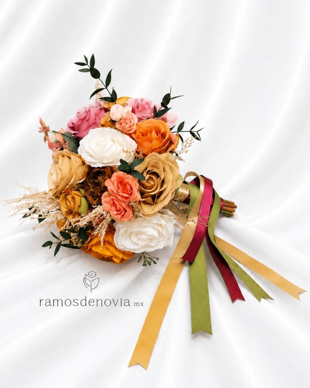 Bouquet Mostaza Coral y Blanco 1168 1 Bouquet Mostaza Coral y Blanco 1168