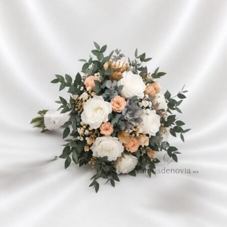 Bouquet rosas ivory y coral 1172