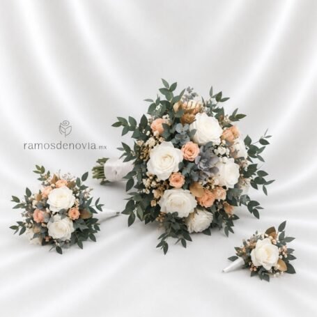 Bouquet rosas ivory y coral 1172