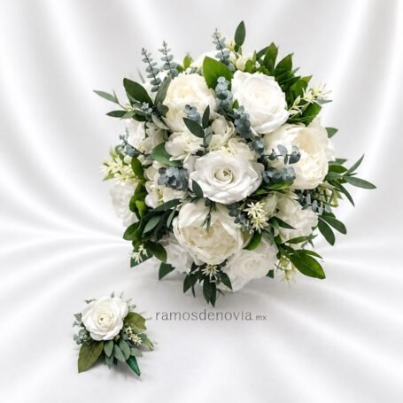 Bouquet blanco con peonías y rosas 1181