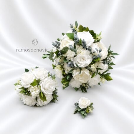 Bouquet blanco con peonías y rosas 1181