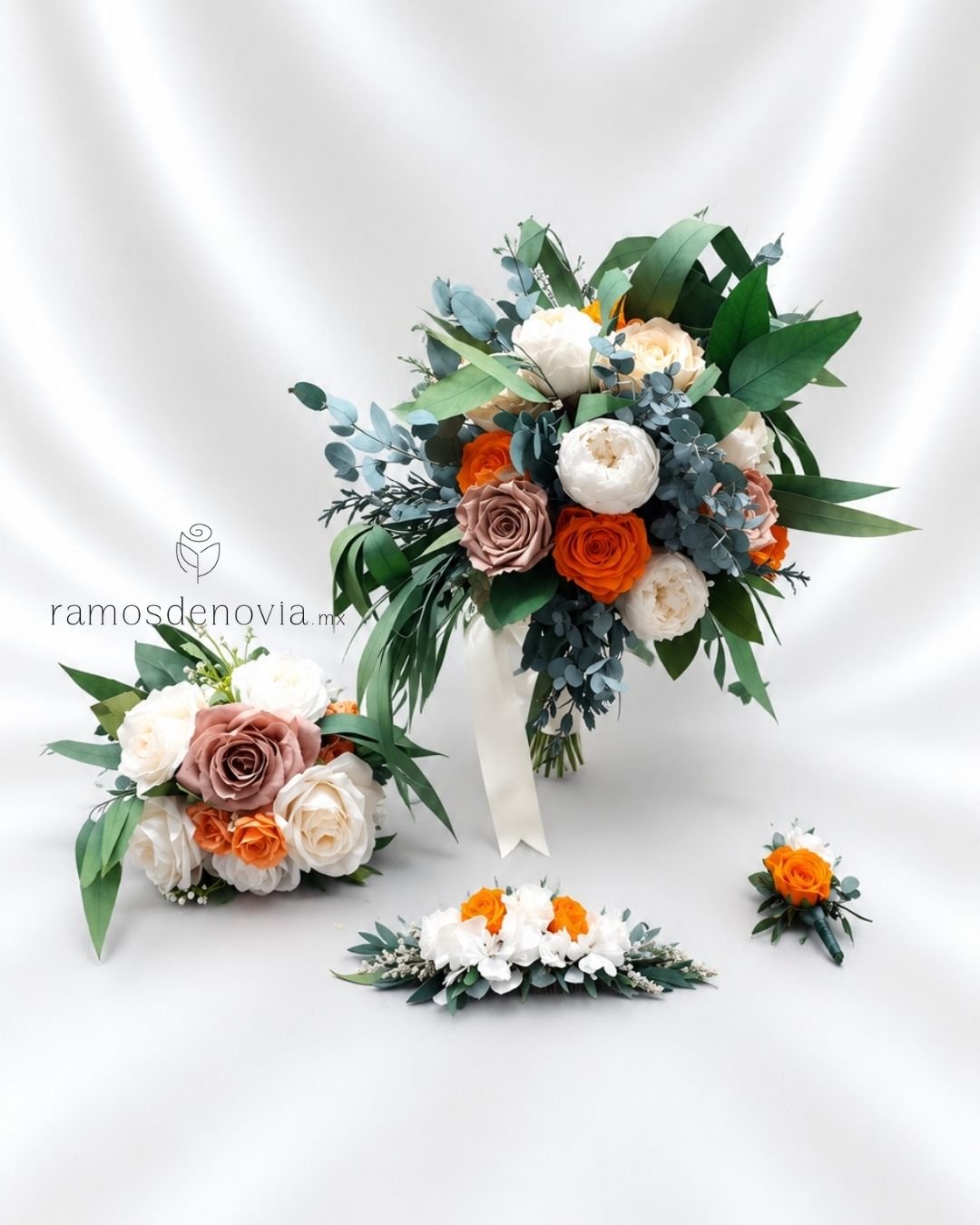 Bouquet Coral Ivory y Eucalipto 1186 2 Bouquet Coral Ivory y Eucalipto 1186