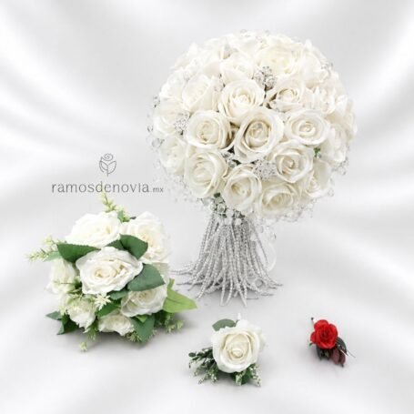 Bouquet Rosas Blancas y Cristales 1188