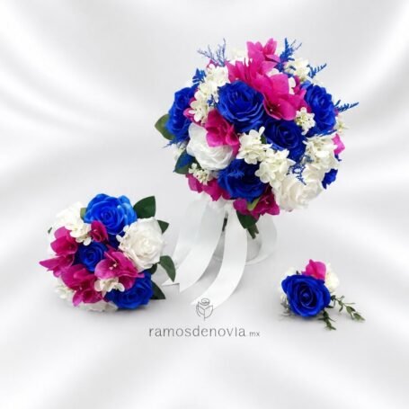 Bouquet Azul Rey Blanco y Rosa 1200